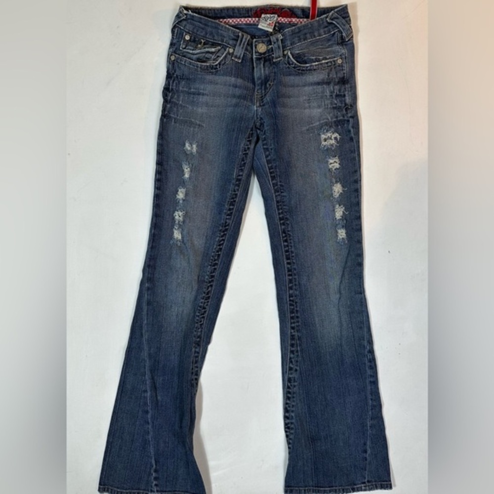 Y2K vintage apple bottom Jessica Simpson Blue Flare Distressed Jeans